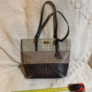 Brahmin Tri-Color Croc-Embossed Tote in Cream, Taupe & Dark Brown